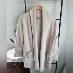 Joan Vass - Beige cardigan coatigan with contrast stitching
